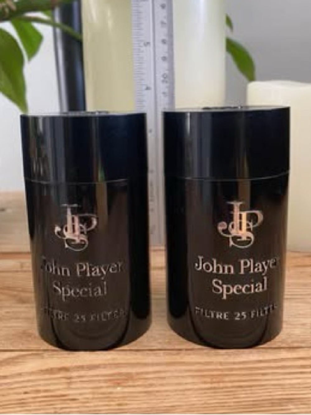 Vintage John Player Special Salt & Pepper Shakers Pair JPS Black & Gold